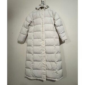 LL Bean Warm Long Goose Down Puffer Hood Coat Jacket sz L Petite co: white NWOT